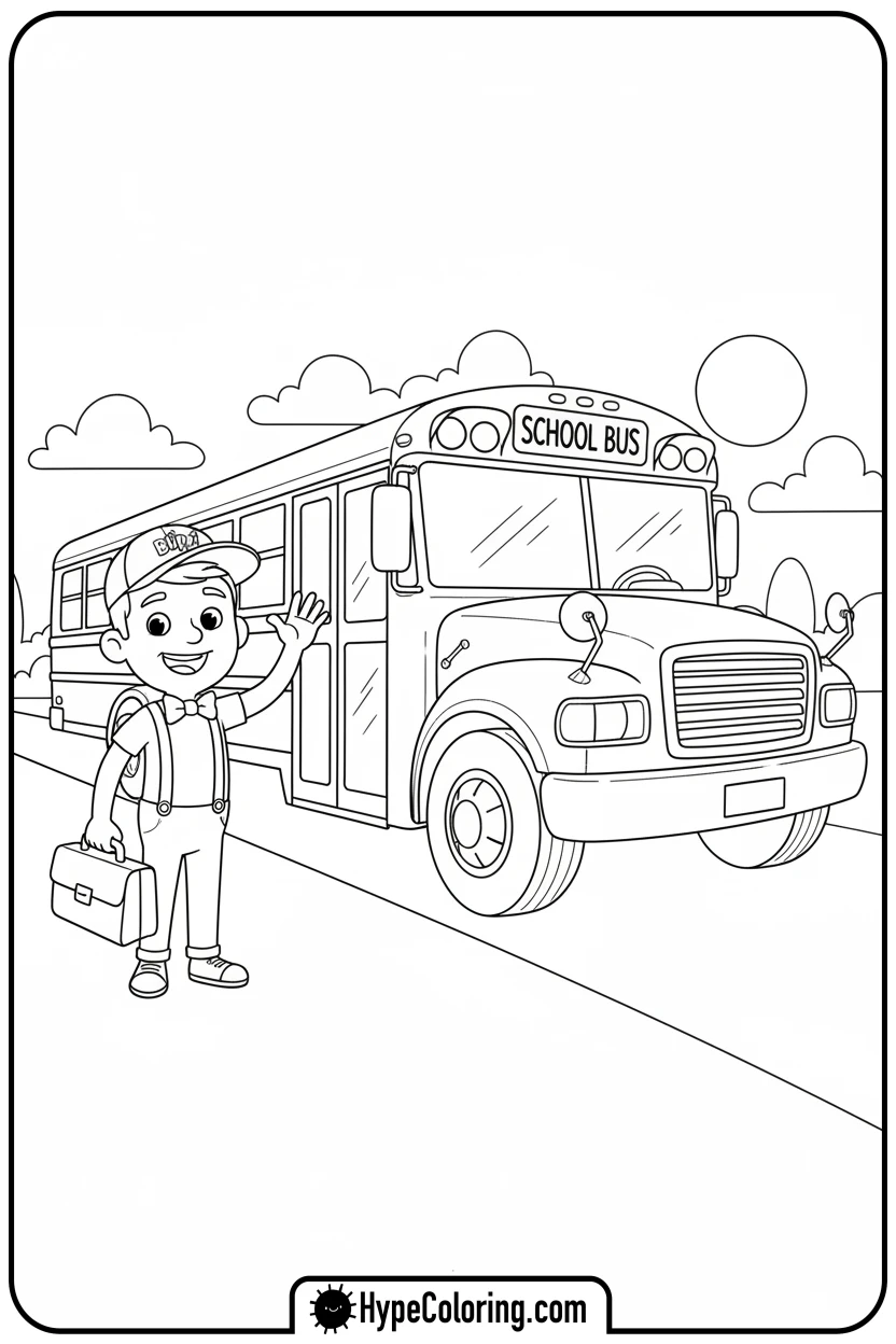 blippi-by-school-bus - blippi coloring pages