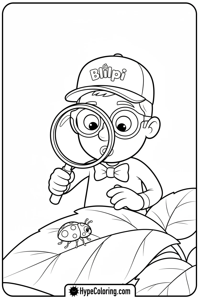 blippi-looking-at-ladybug - blippi coloring pages
