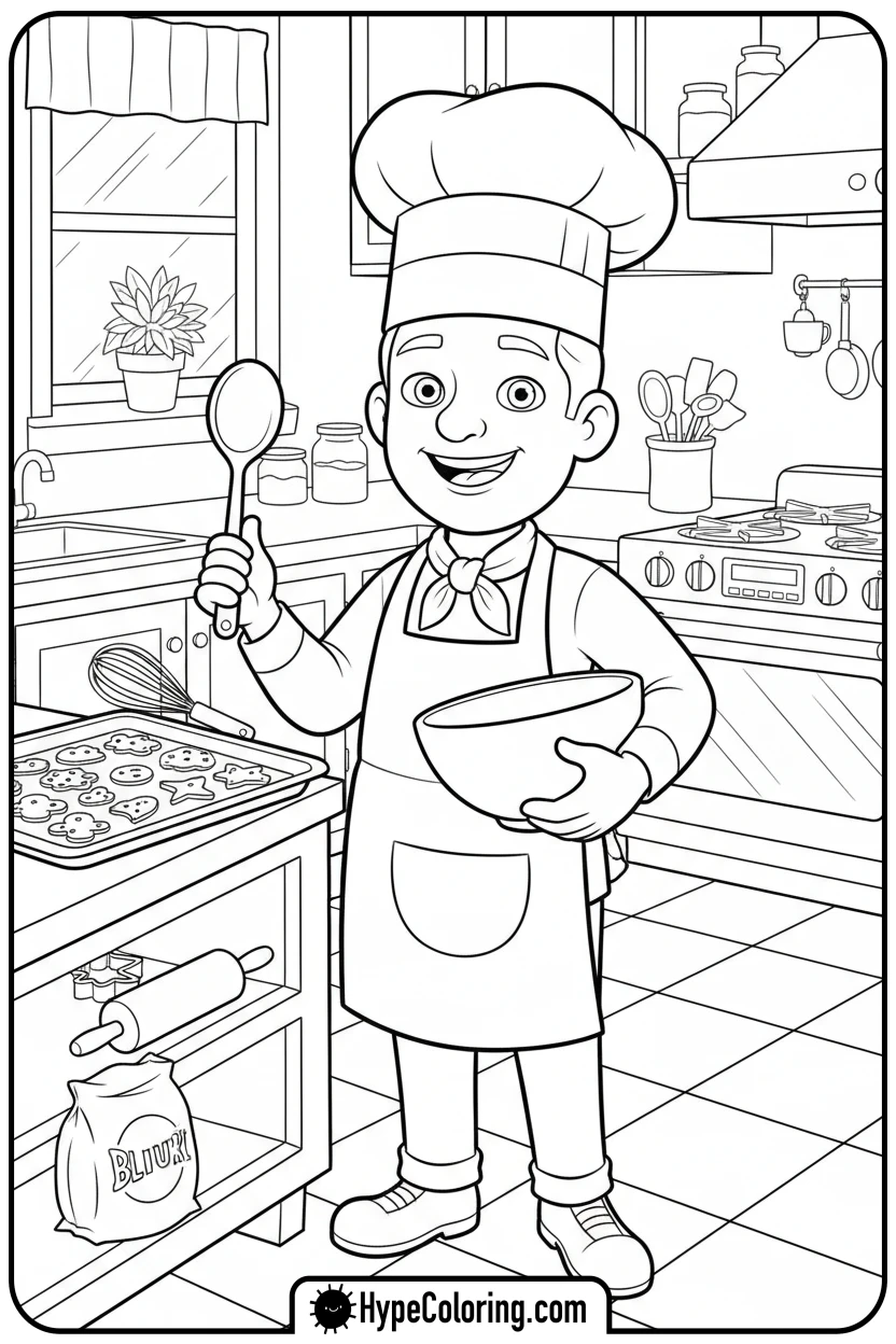 blippi-as-a-chef-baking - blippi coloring pages