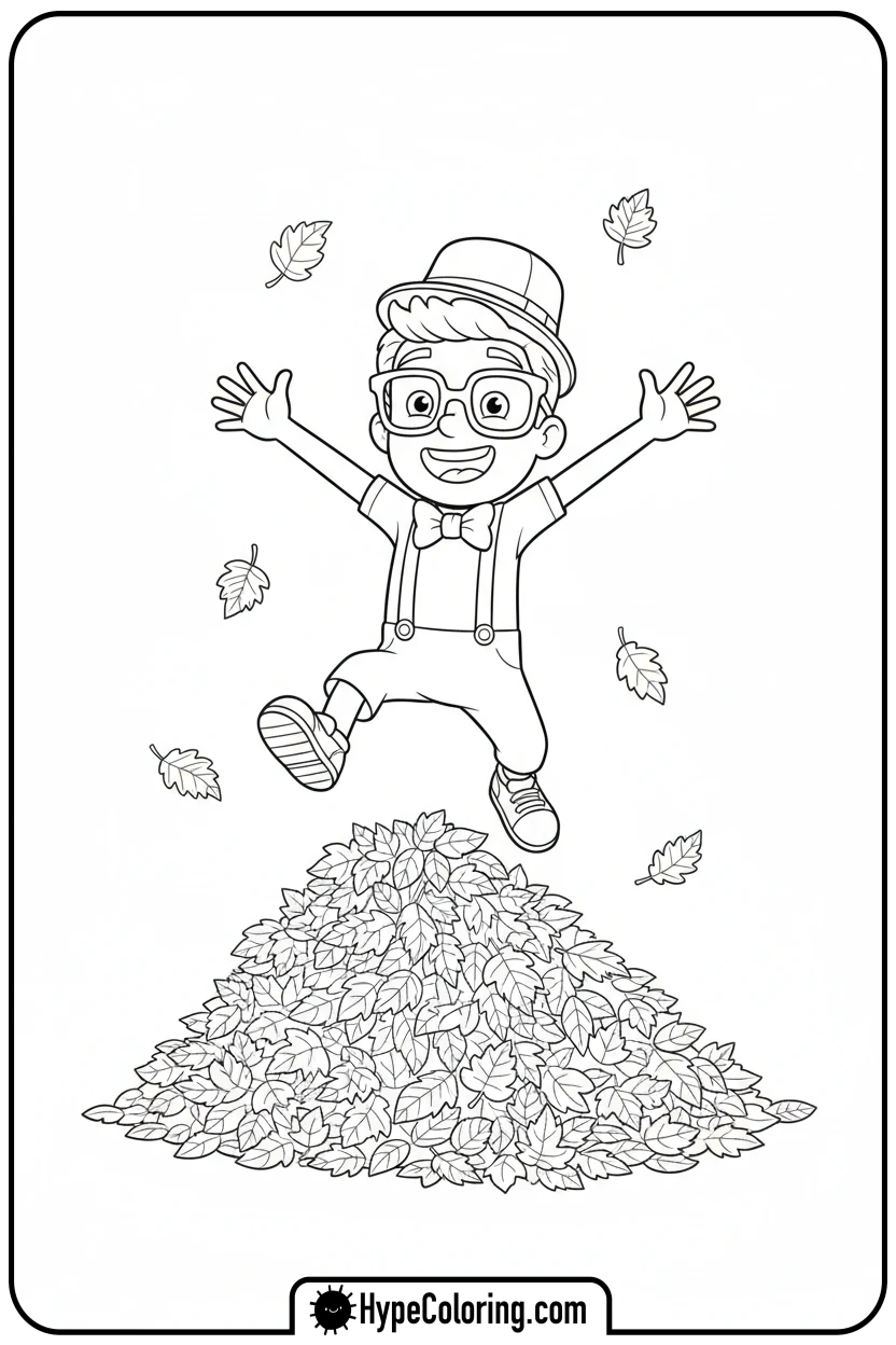 blippi-jumping-in-leaves - blippi coloring pages