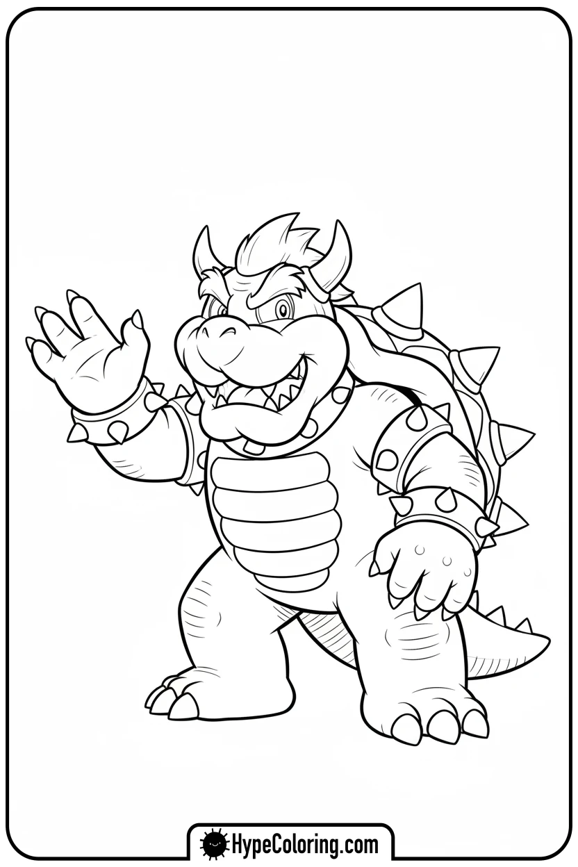 bowser-waving-hello - bowser coloring page