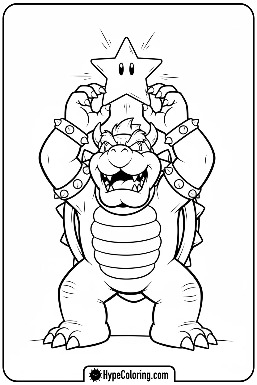 bowser-holding-a-super-star - bowser coloring page