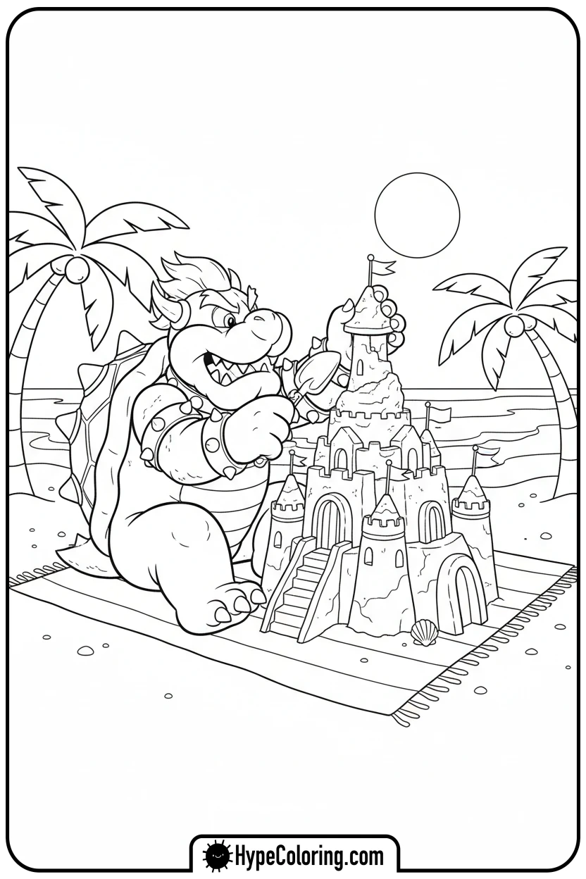 bowser-building-a-sandcastle - bowser coloring page