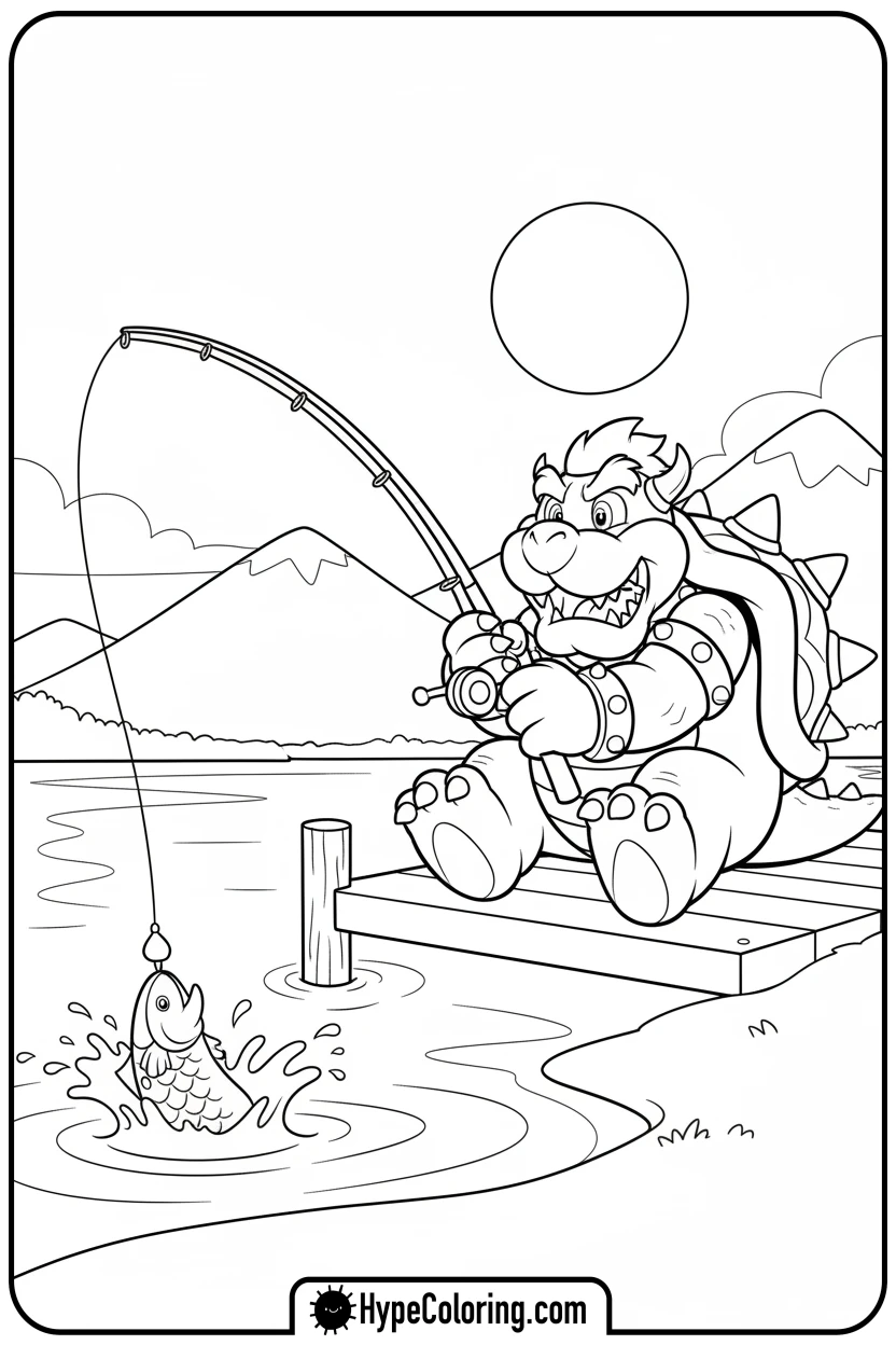 bowser-fishing-calmly - bowser coloring page
