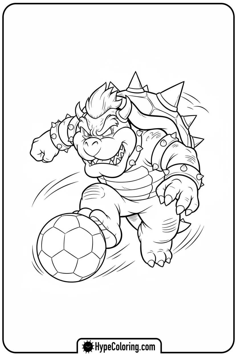 bowser-playing-soccer - bowser coloring page