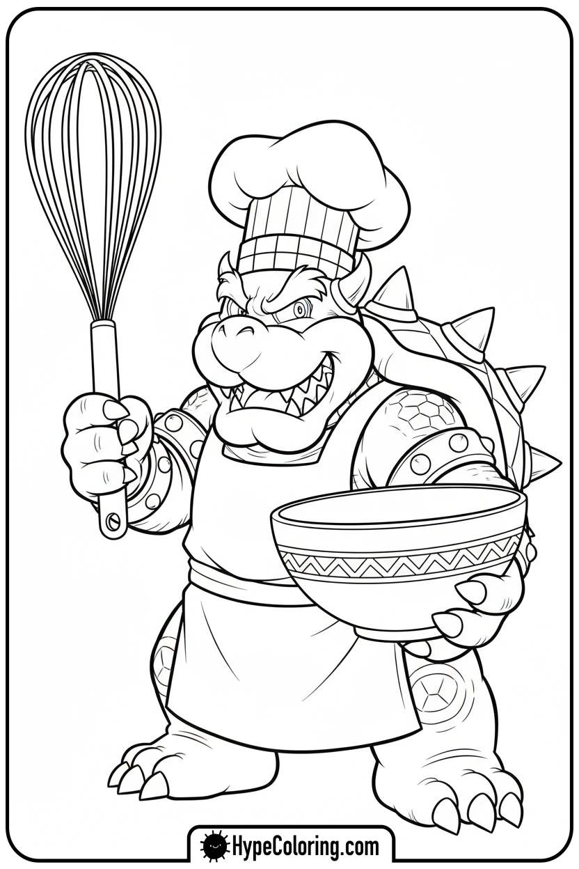 bowser-as-a-chef - bowser coloring page