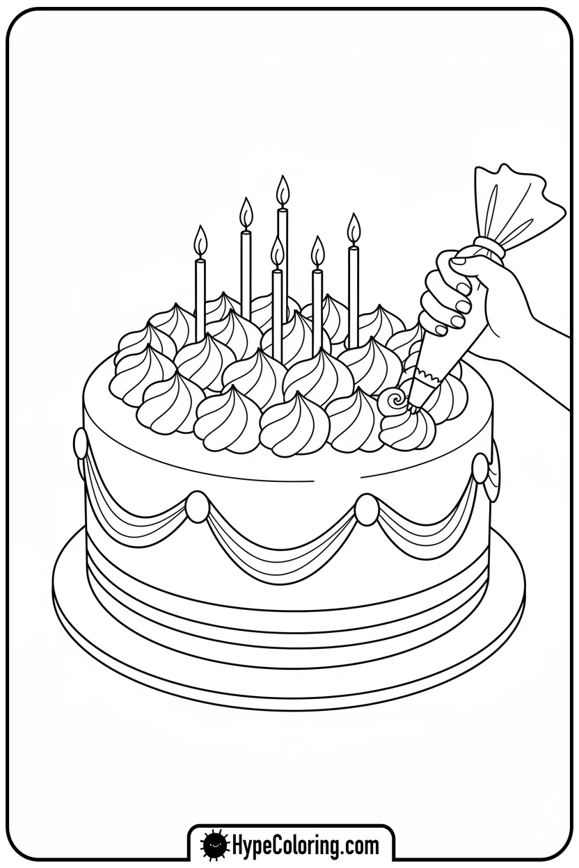 cake-being-decorated - cake coloring page