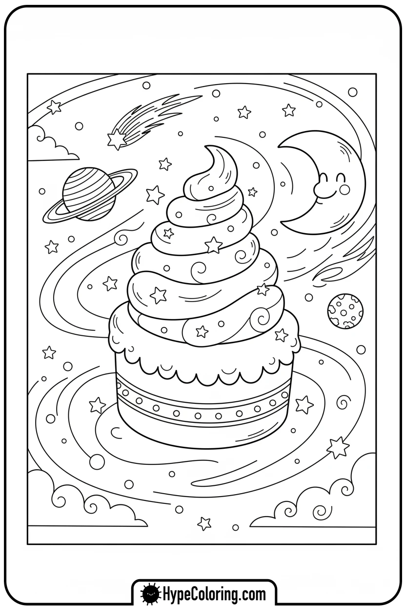 dream-cake-in-space - cake coloring page