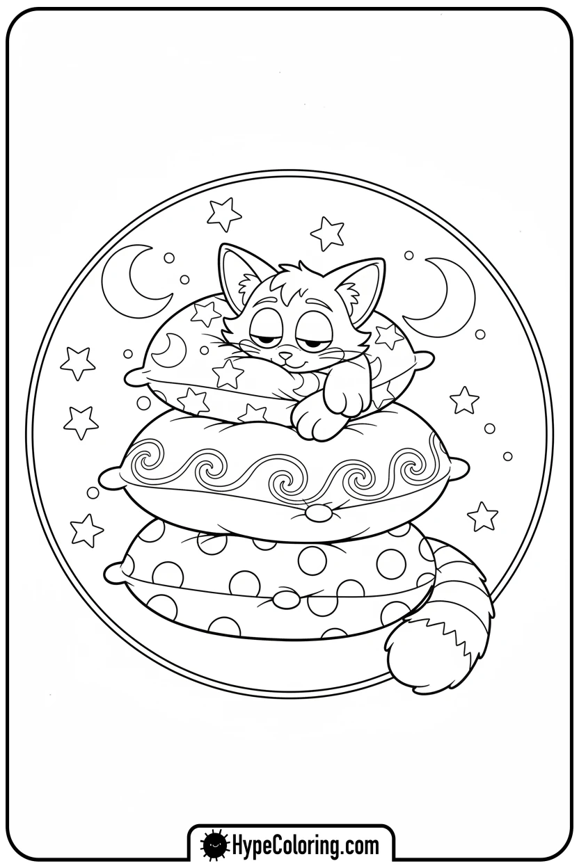 catnap-in-pillow-pile - catnap coloring page