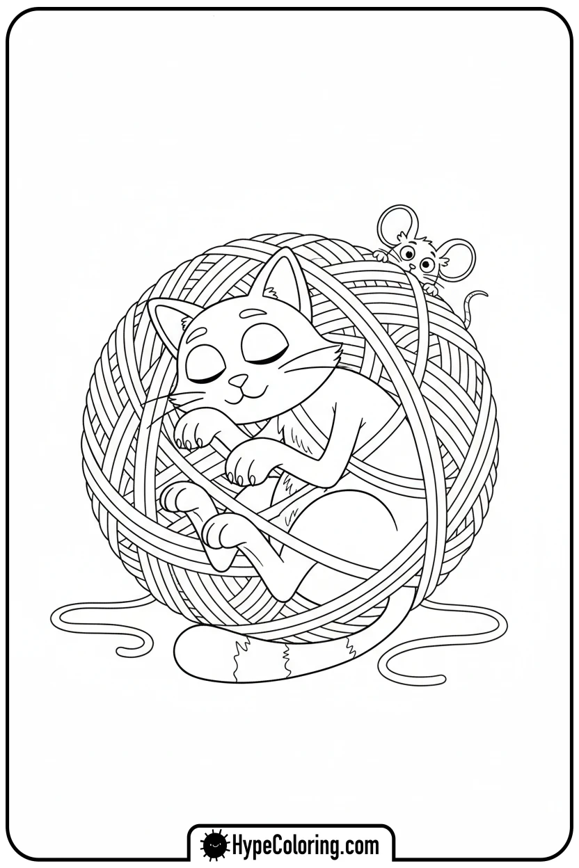 catnap-in-yarn-ball - catnap coloring page