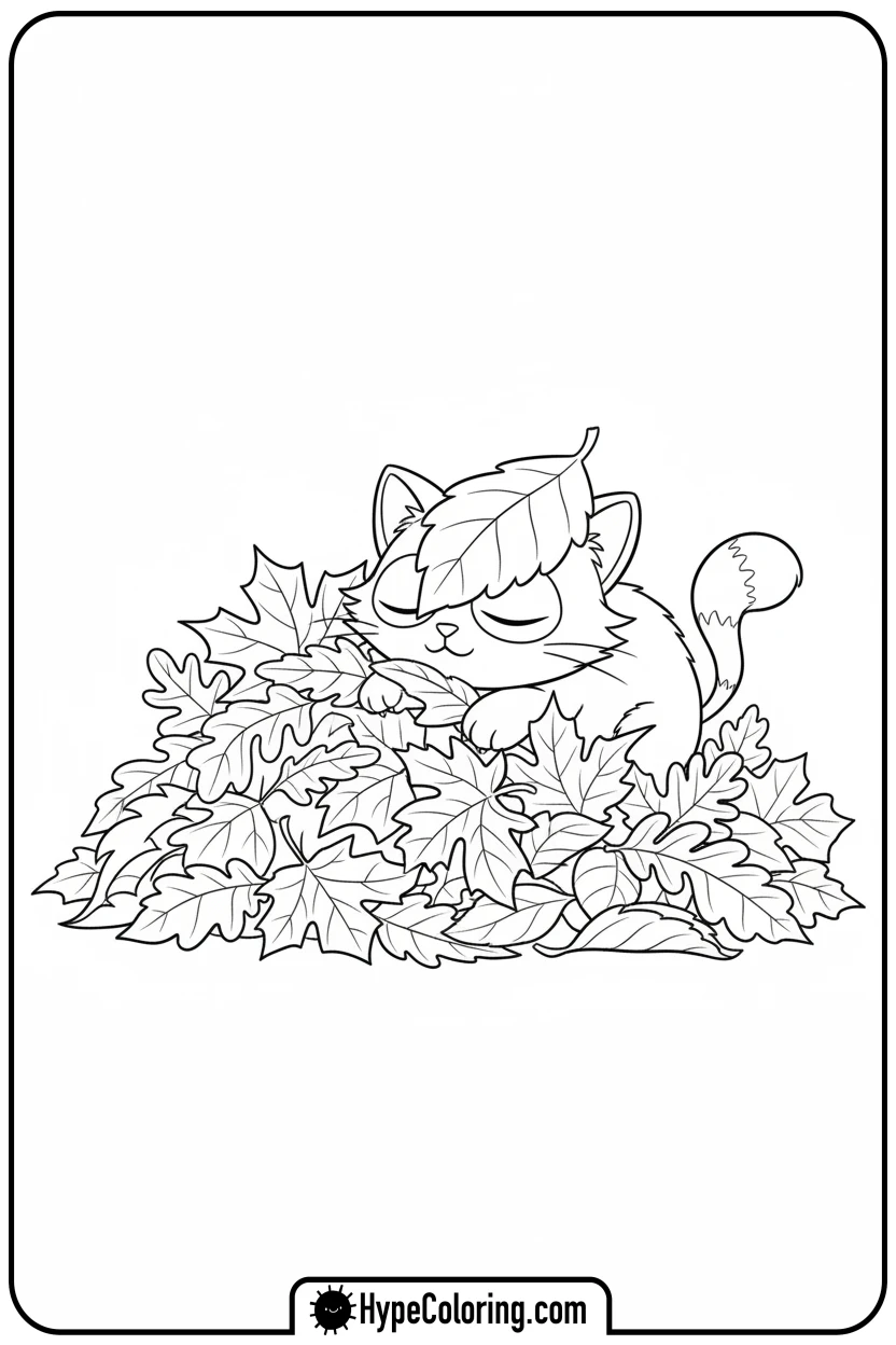 catnap-in-autumn-leaves - catnap coloring page