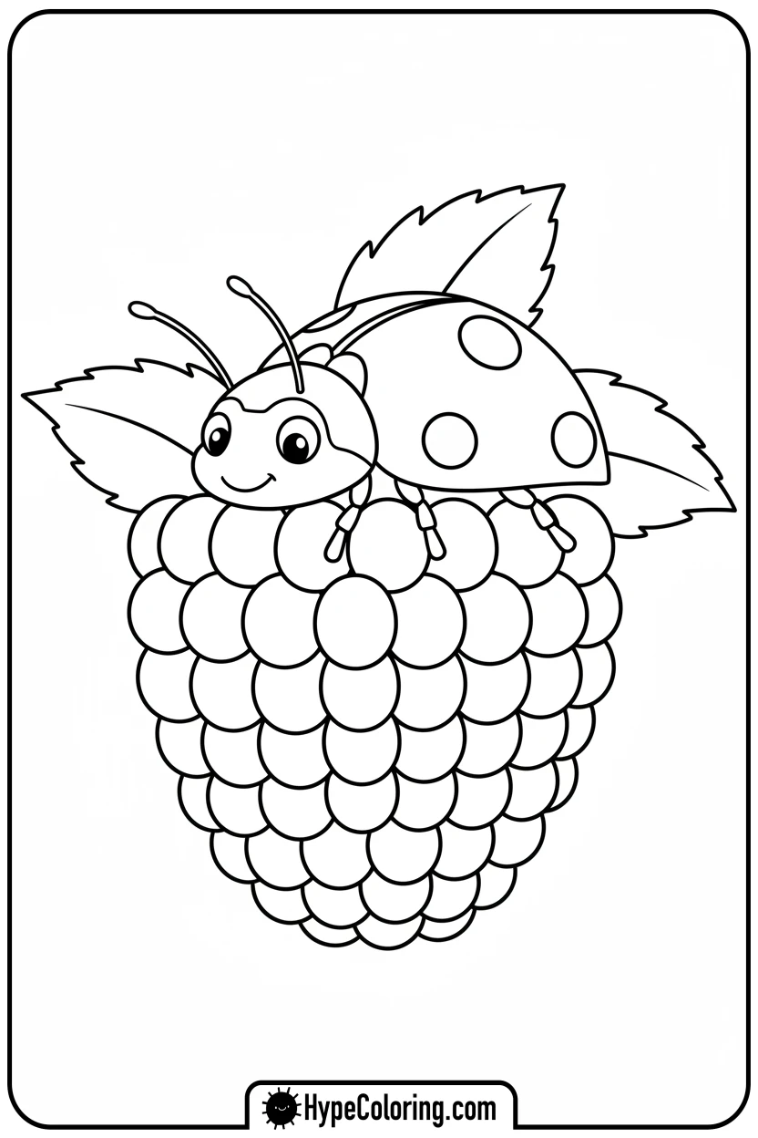 ladybug-peeking-over-a-berry - ladybug coloring page