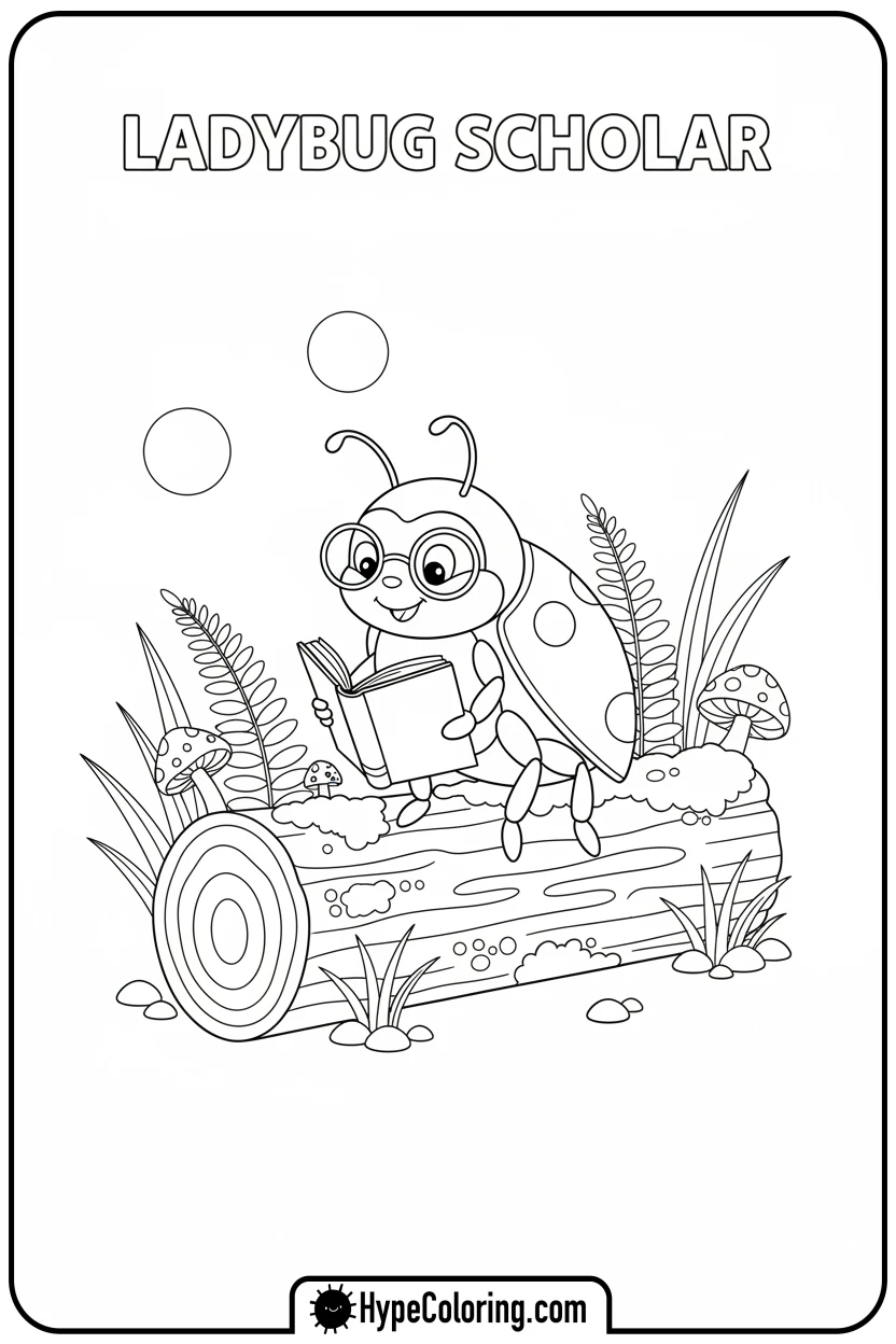ladybug-reading-a-leaf-book - ladybug coloring page