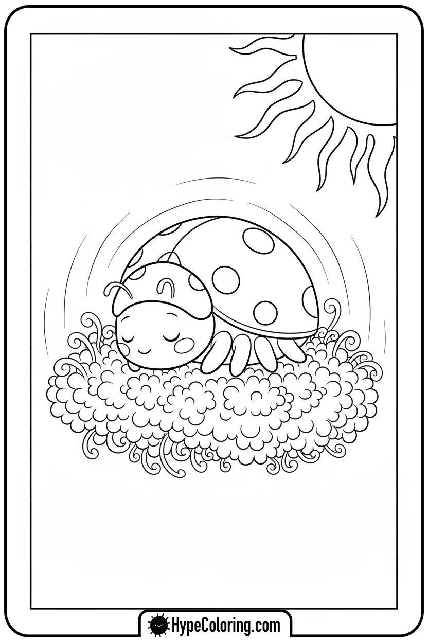 ladybug-sleeping-on-moss - ladybug coloring page