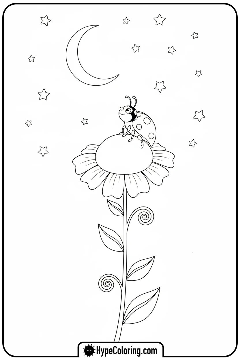 ladybug-looking-at-moon-and-stars - ladybug coloring page