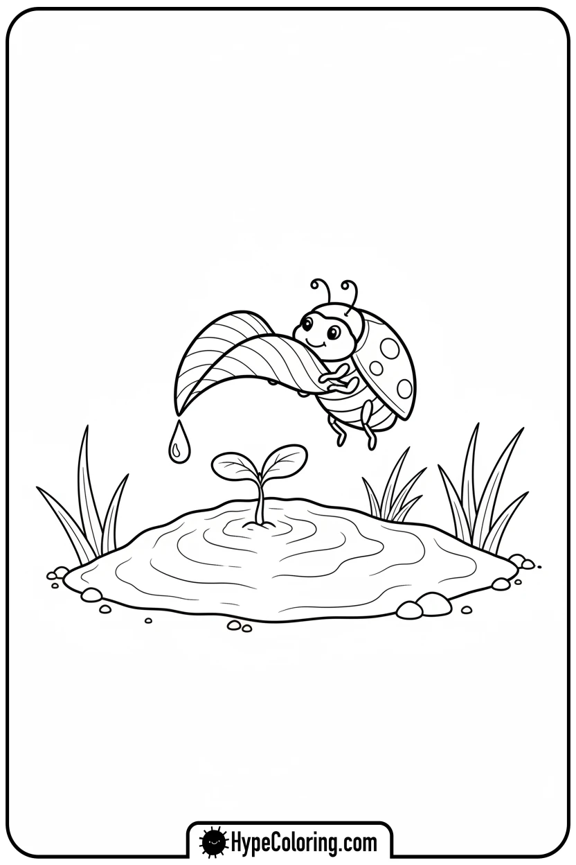 ladybug-watering-a-seedling - ladybug coloring page