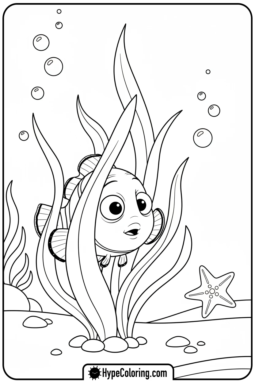 nemo-hiding-in-kelp - nemo coloring pages