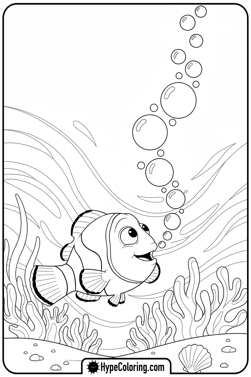 nemo-blowing-bubbles - nemo coloring pages