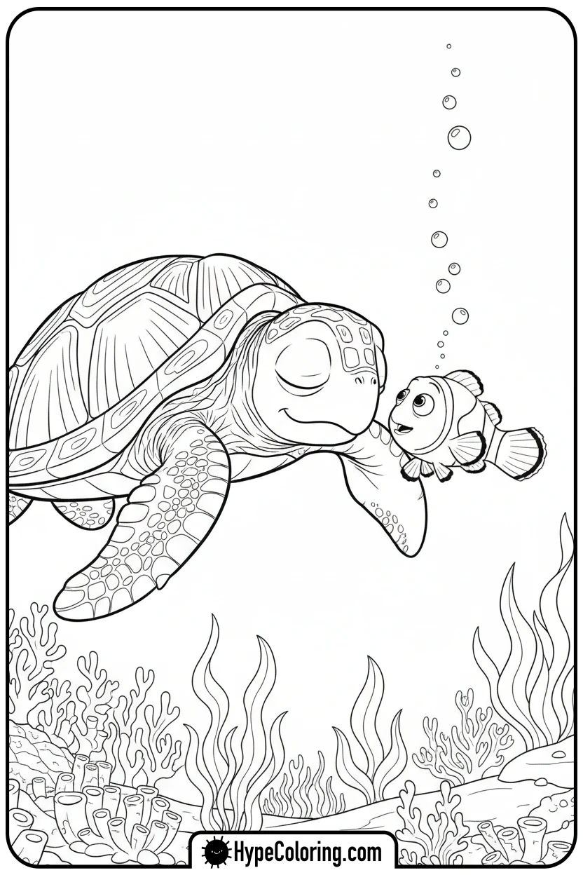 nemo-past-sleeping-turtle - nemo coloring pages