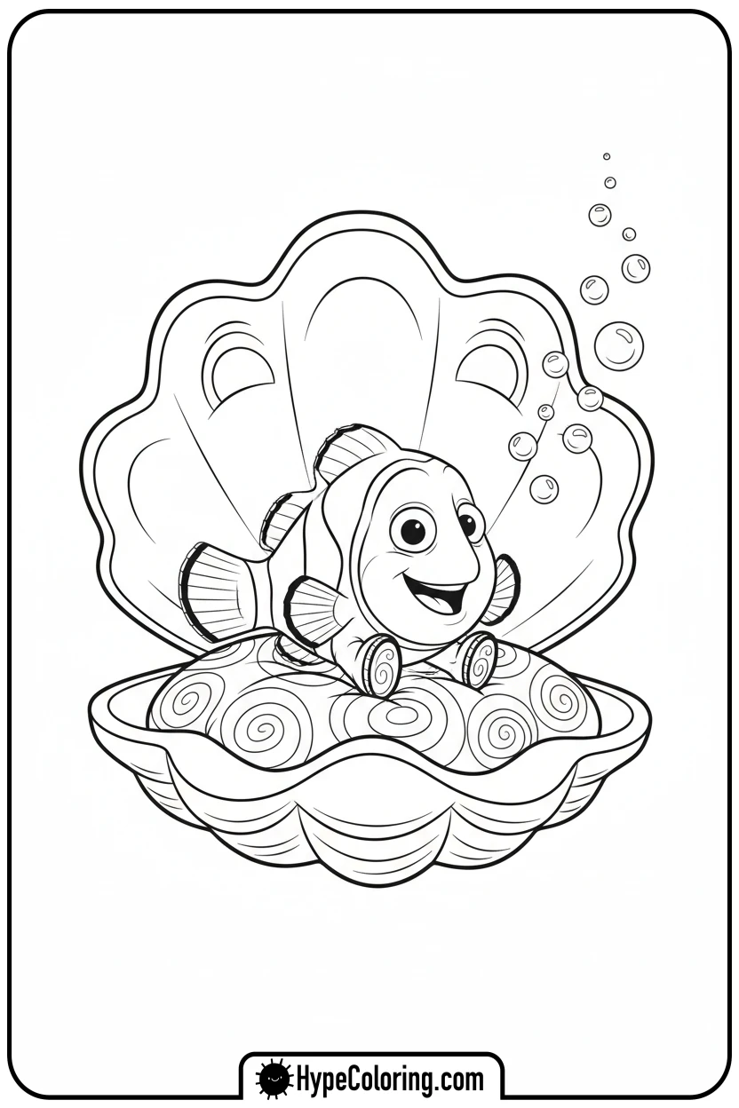 nemo-sitting-on-clam - nemo coloring pages