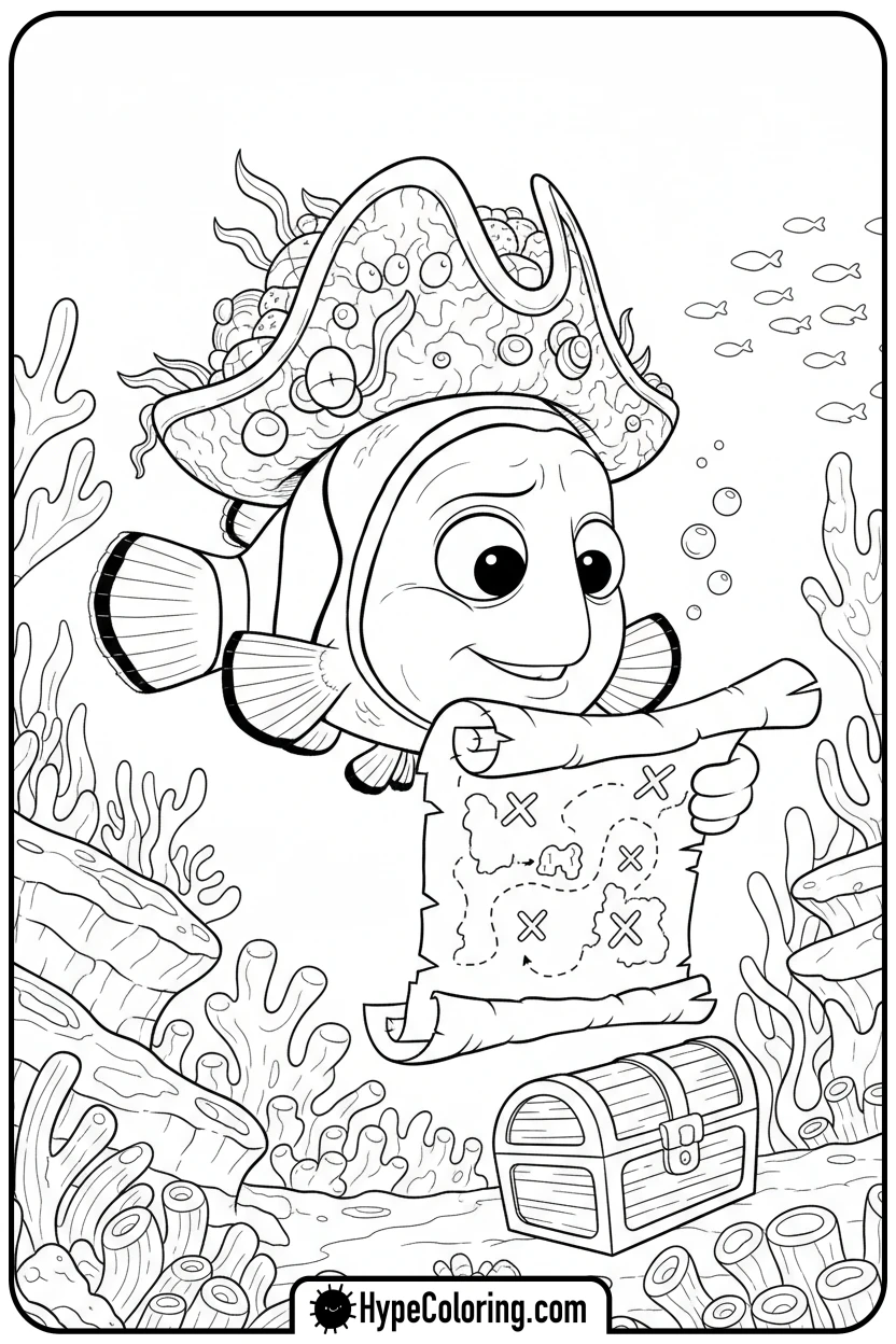 nemo-pirate-with-map - nemo coloring pages