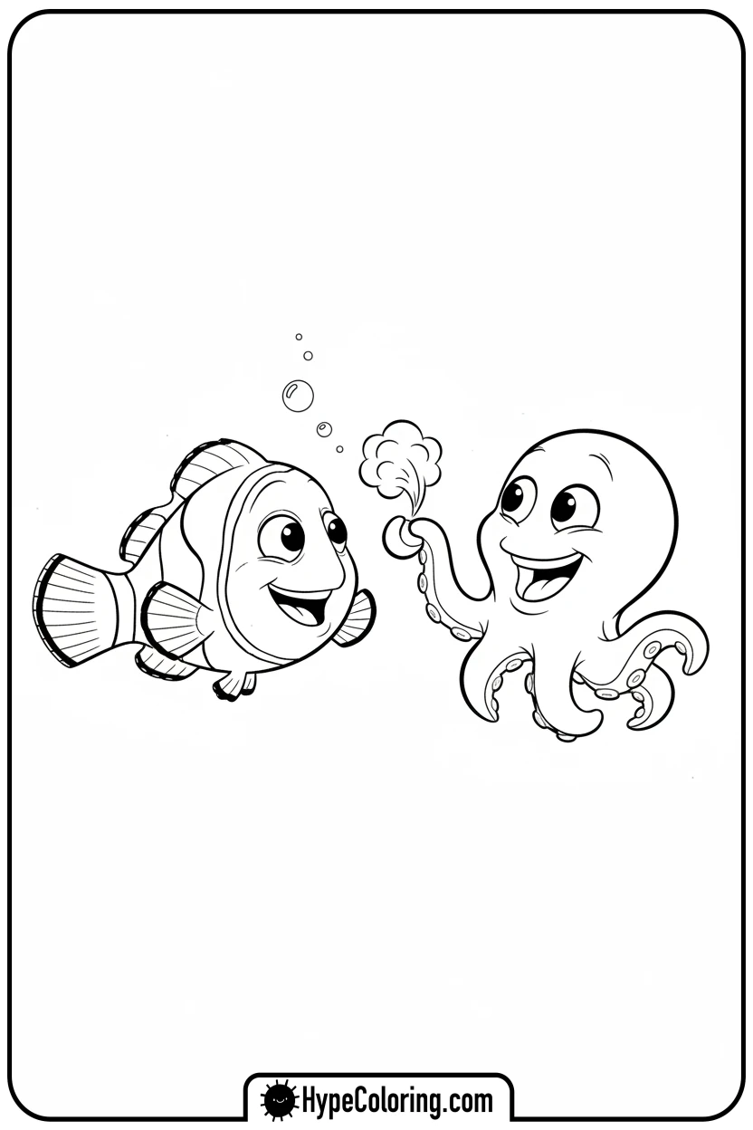 nemo-with-pearl-the-octopus - nemo coloring pages