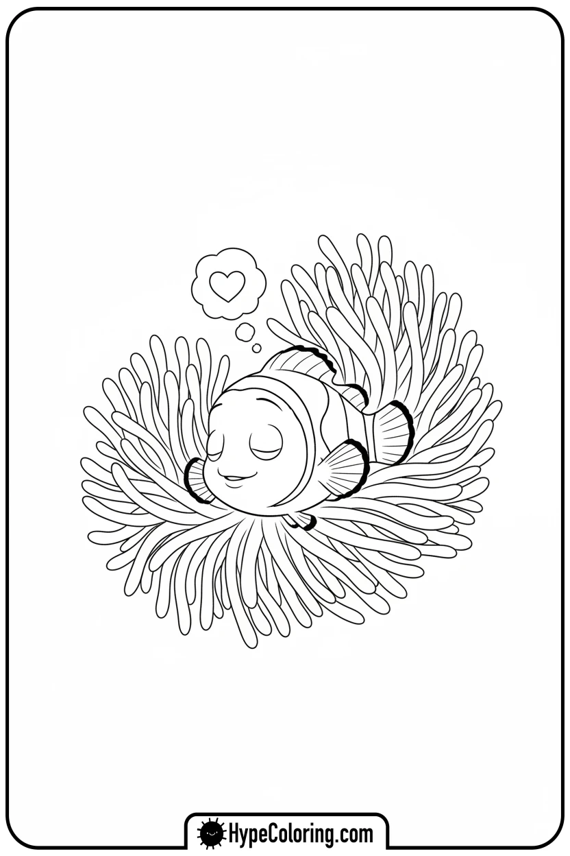 nemo-sleeping-in-anemone - nemo coloring pages
