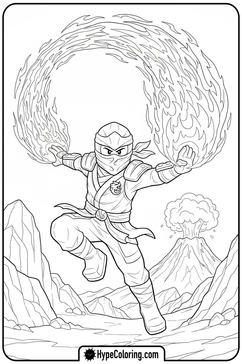 Click to download PDF kai-using-fire-power - ninjago coloring pages
