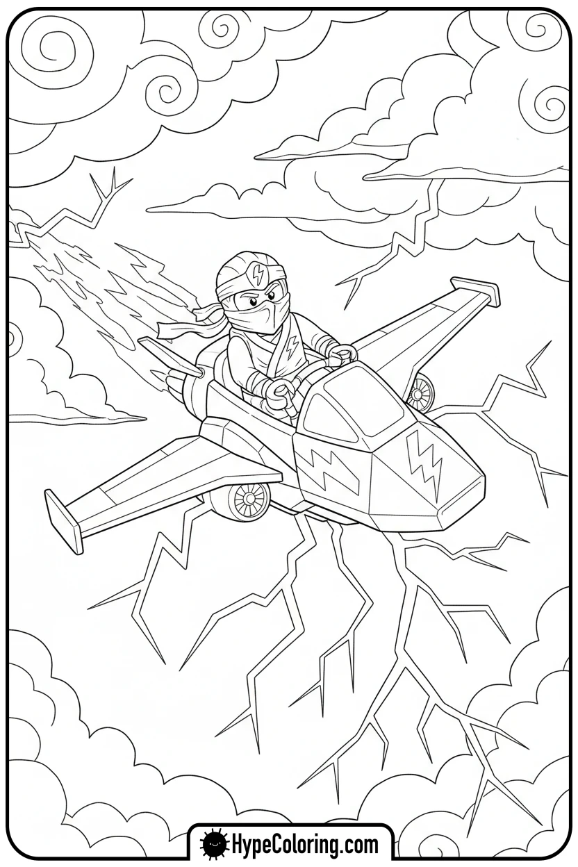 Click to download PDF jay-on-lightning-jet - ninjago coloring pages