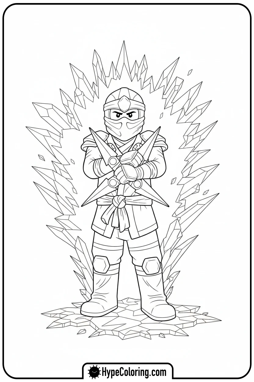 Click to download PDF zane-with-ice-shurikens - ninjago coloring pages