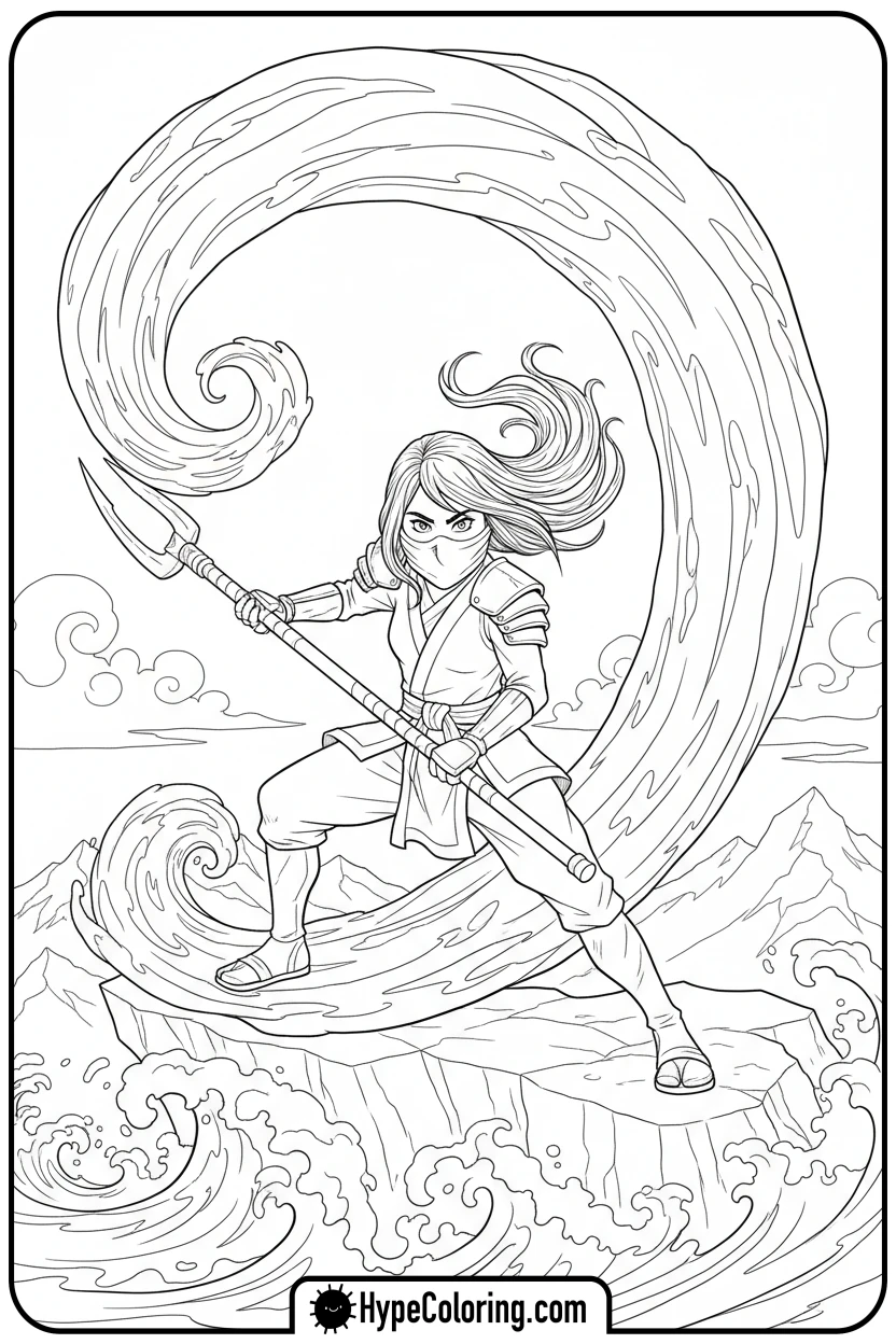 Click to download PDF nya-controlling-water-wave - ninjago coloring pages