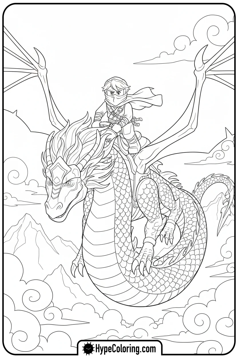 Click to download PDF lloyd-riding-green-dragon - ninjago coloring pages