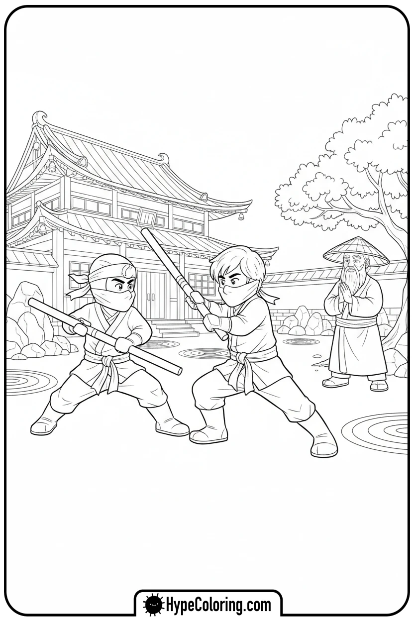 Click to download PDF kai-and-lloyd-training - ninjago coloring pages