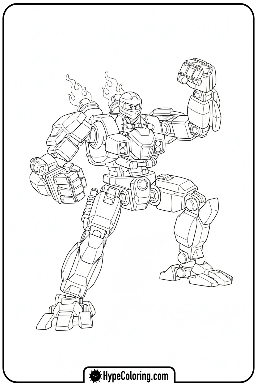 Click to download PDF kai-piloting-fire-mech - ninjago coloring pages