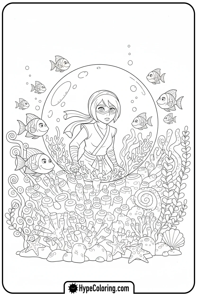 Click to download PDF nya-exploring-underwater - ninjago coloring pages