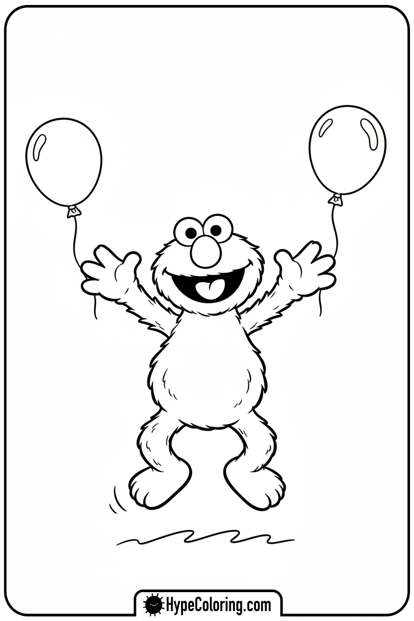 elmo-jumping-with-balloons - sesame street coloring pages