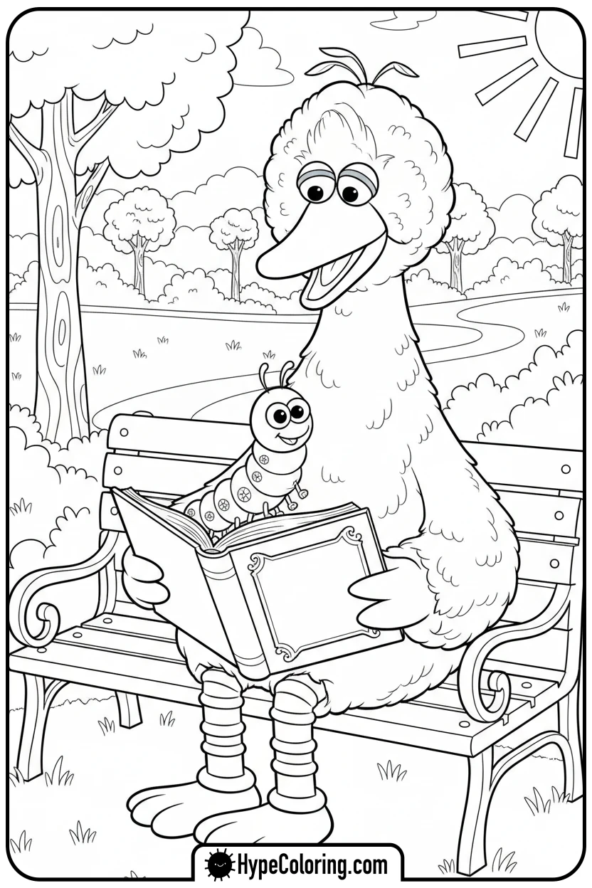 big-bird-reading-to-caterpillar - sesame street coloring pages