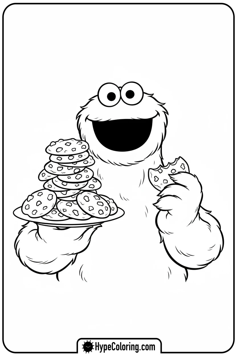 cookie-monster-with-many-cookies - sesame street coloring pages