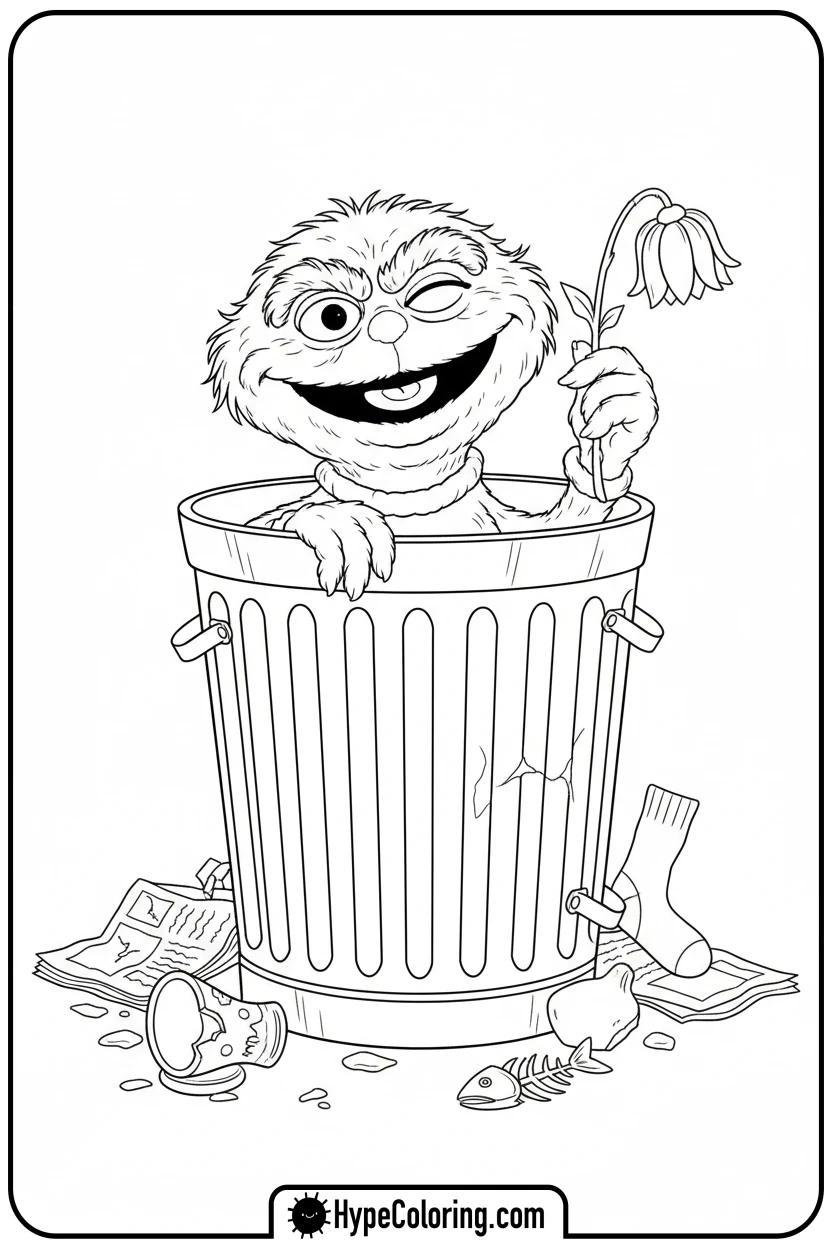 oscar-peeking-from-trash-can - sesame street coloring pages