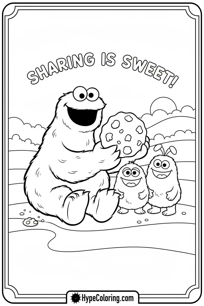 cookie-monster-sharing-cookie - sesame street coloring pages