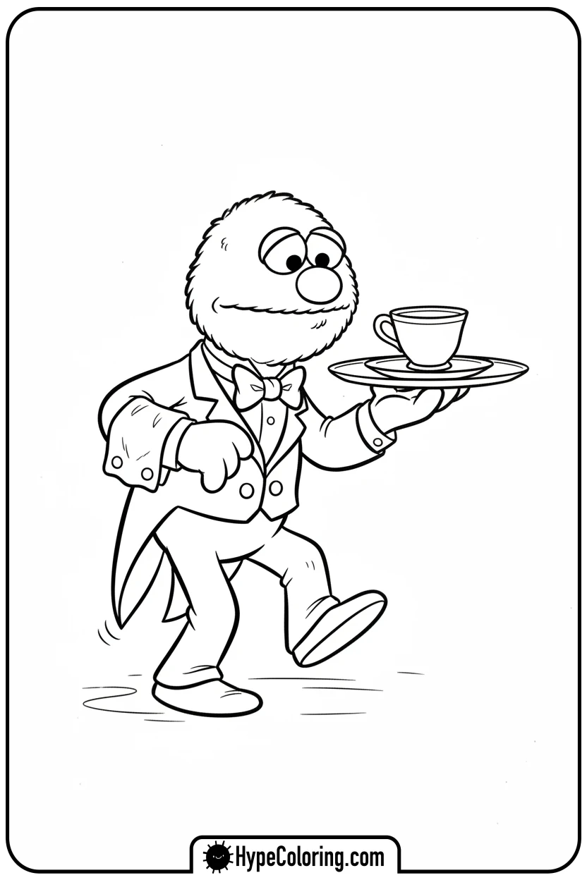 grover-as-waiter - sesame street coloring pages