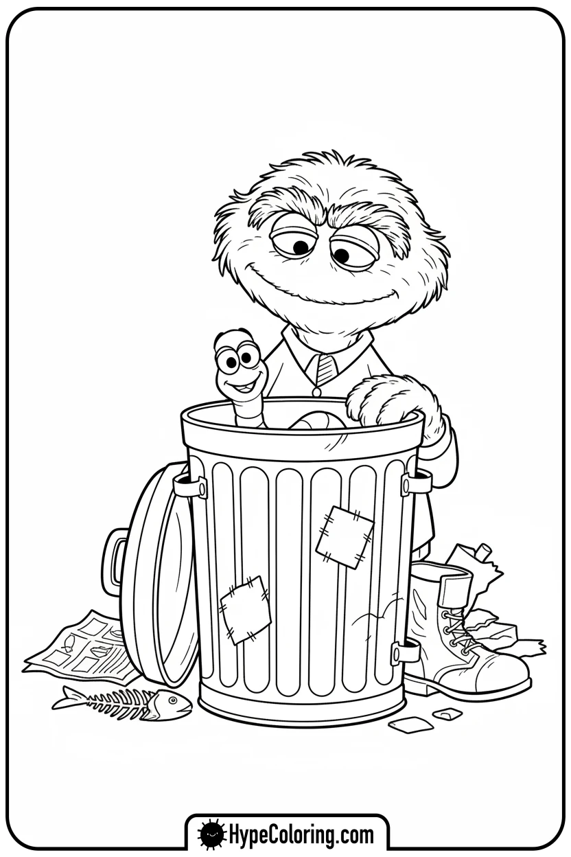 oscar-with-pet-worm - sesame street coloring pages