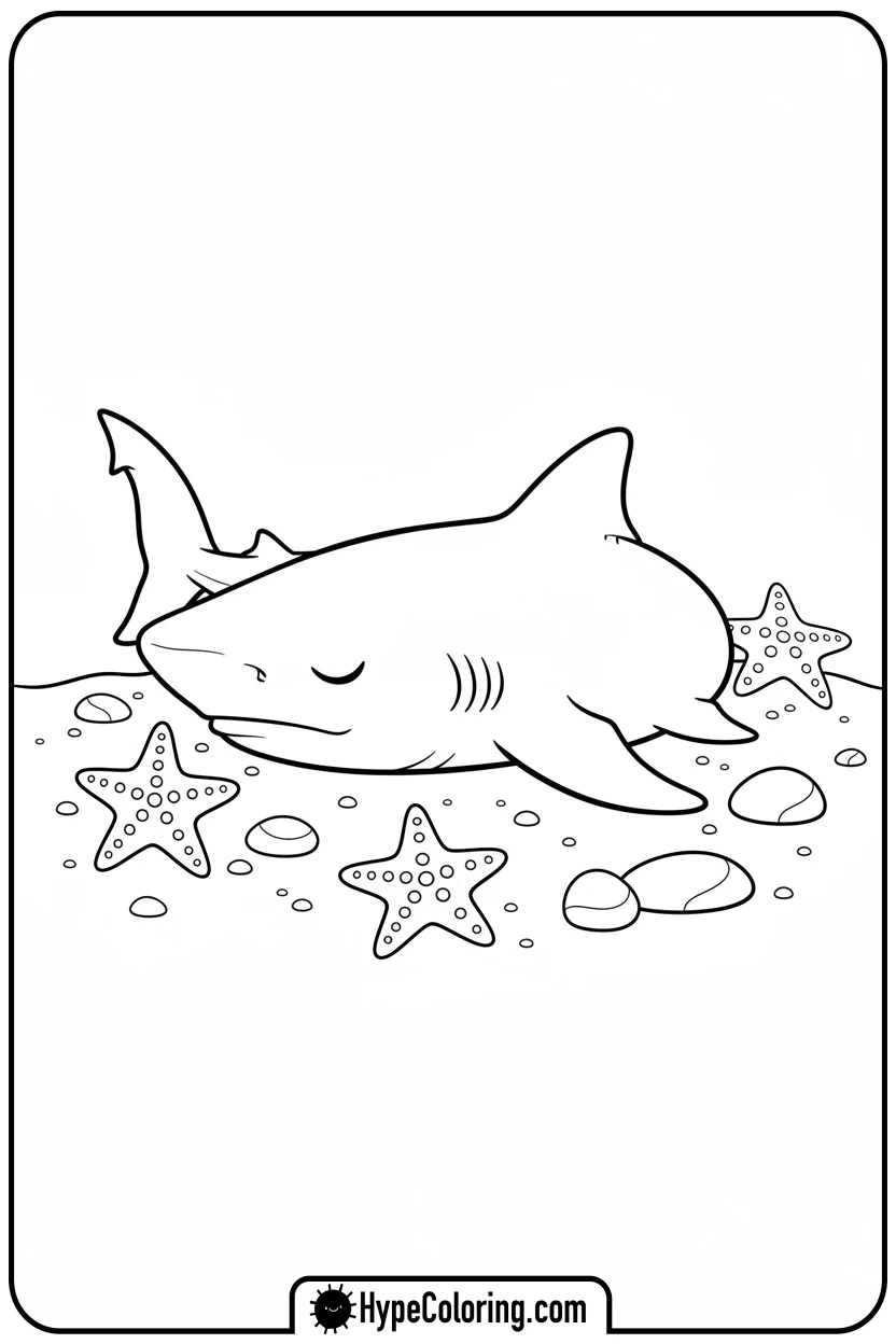 Click to download PDF sleeping-nurse-shark-on-sand - shark coloring page