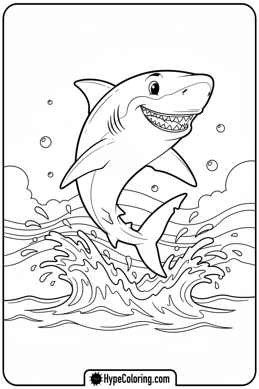 Click to download PDF mako-shark-jumping-out-of-water - shark coloring page