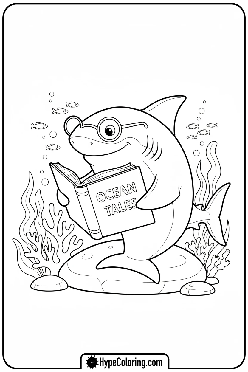 Click to download PDF shark-reading-an-ocean-book - shark coloring page
