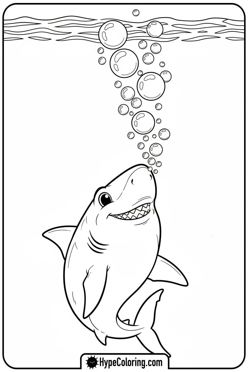Click to download PDF shark-blowing-bubbles - shark coloring page
