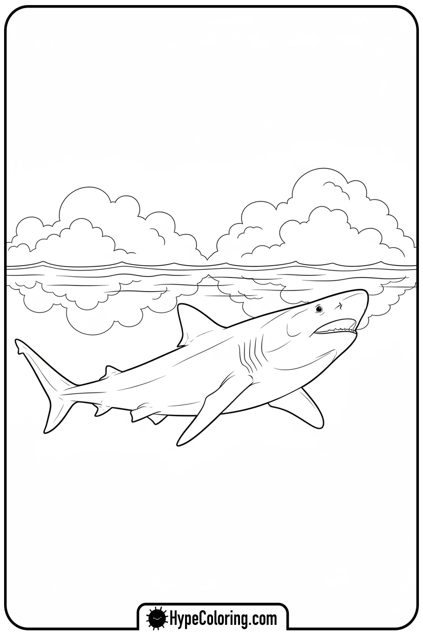 Click to download PDF basking-shark-watching-clouds - shark coloring page