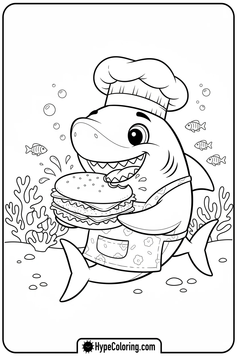 Click to download PDF shark-eating-a-fish-sandwich - shark coloring page