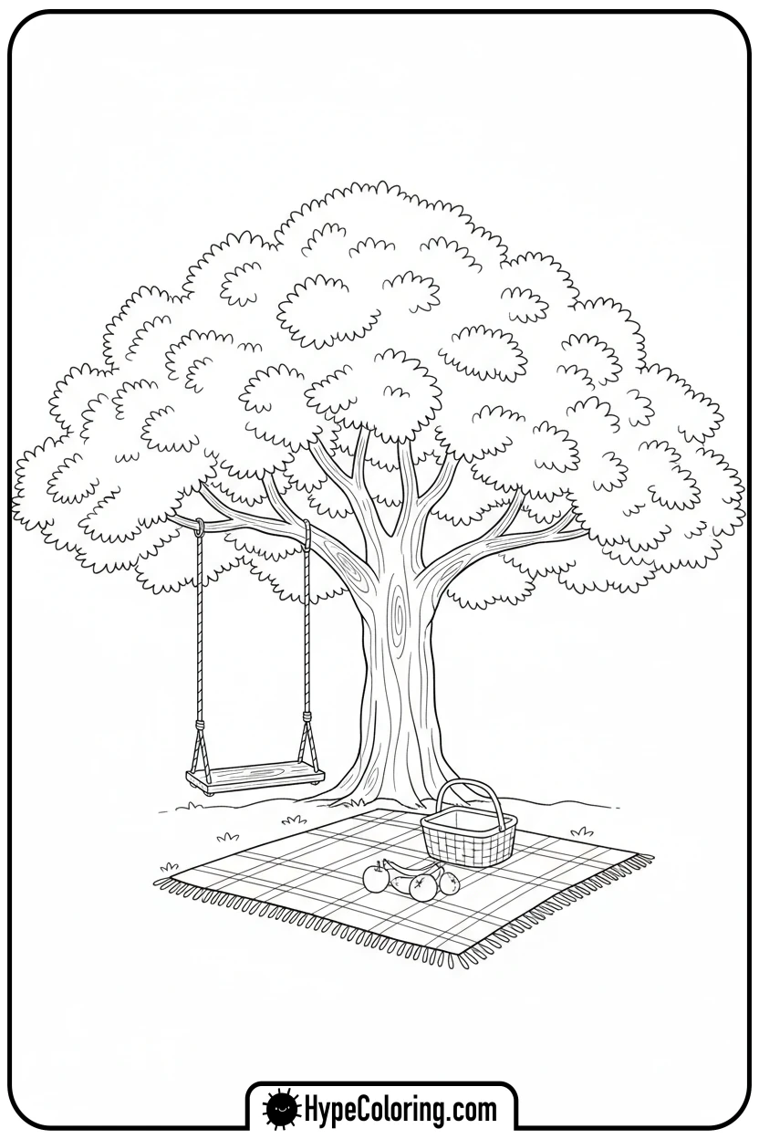 summer-tree-with-swing - tree coloring pages