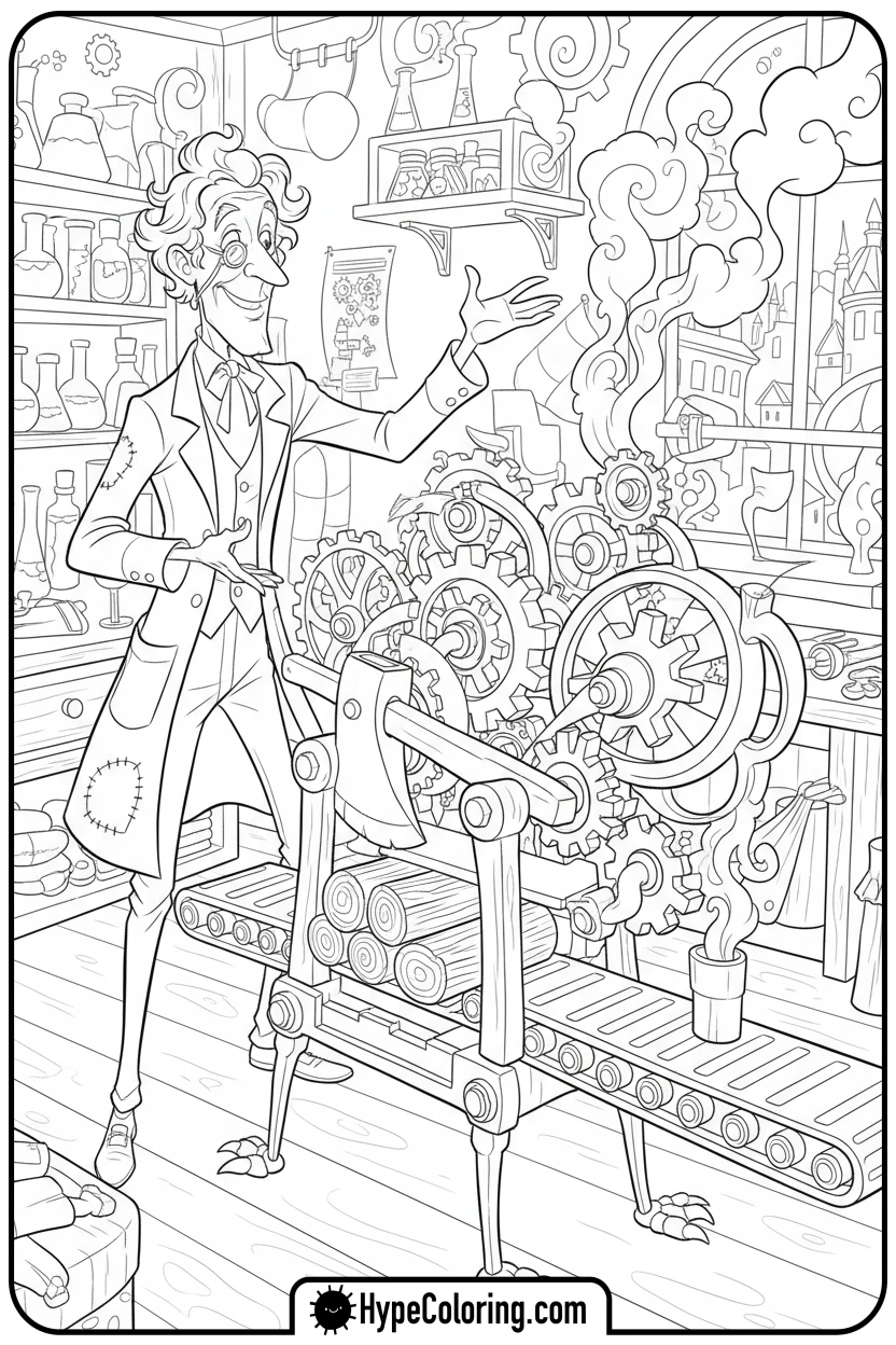 maurice-with-his-invention - beauty and the beast coloring pages
